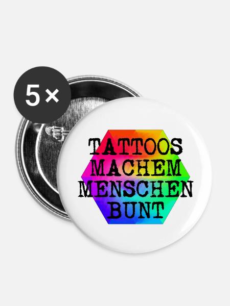 BUNTE mENSCHEN TATTOOS - Buttons klein 25 mm (5er Pack) - Weiß
