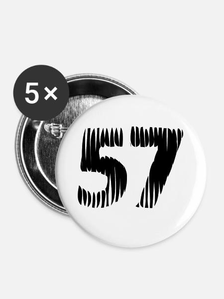 57 Zahl Trikot - Buttons klein 25 mm (5er Pack) - Weiß