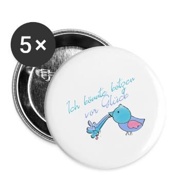 kotzen vor glück,vogel,küken,blau - Buttons klein 25 mm (5er Pack) - Weiß - Vorne