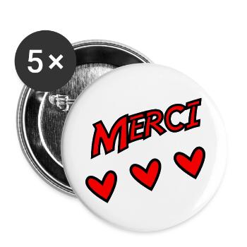 MERCI. THANKS. THANK YOU. ANNIVERSAIRE. NAISSANCE. - Lot de 5 petits badges (25 mm) - blanc - Devant