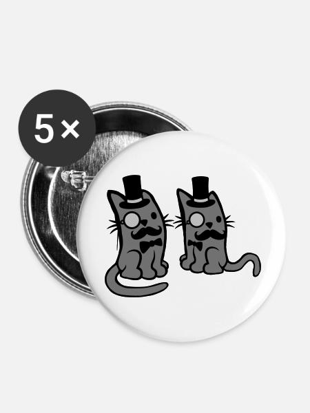 Herren 2 Katzen Freunde - Buttons klein 25 mm (5er Pack) - Weiß