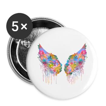 angelwings,wings,colorful,angel wings,flowers - Buttons small 1''/25 mm (5-pack) - white - Front