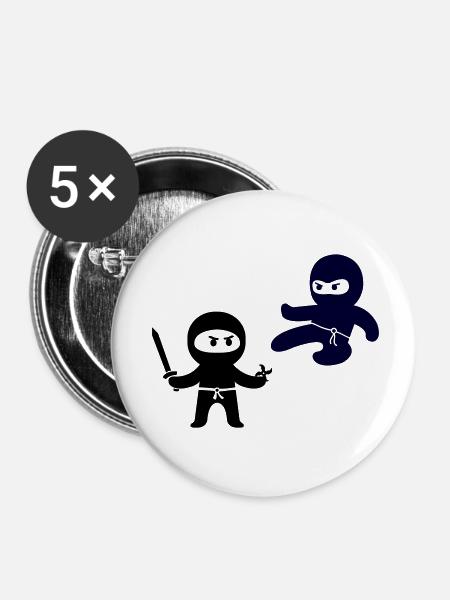 Ninjas - Buttons klein 25 mm (5er Pack) - Weiß