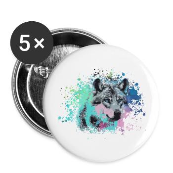 wolf,hund, husky,Hund,bunt,illustration - Buttons klein 25 mm (5er Pack) - Weiß - Vorne