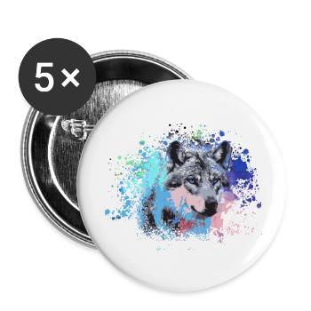 wolf,hund, husky,Hund,bunt,illustration - Buttons klein 25 mm (5er Pack) - Weiß - Vorne