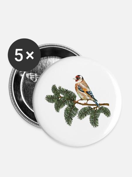 Bunter Vogel - Buttons klein 25 mm (5er Pack) - Weiß
