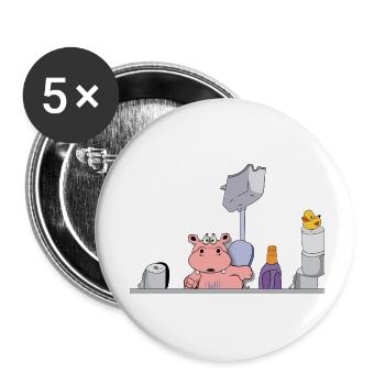 klo toilette bad badezimmer kinder haushalt hippo - Buttons klein 25 mm (5er Pack) - Weiß - Vorne