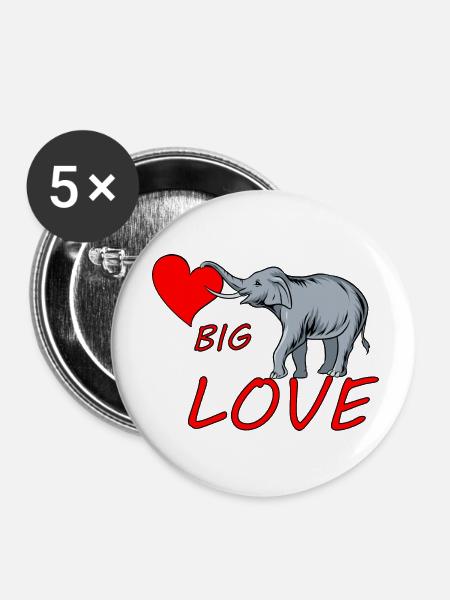 Big Love Elephant - Buttons klein 25 mm (5er Pack) - Weiß