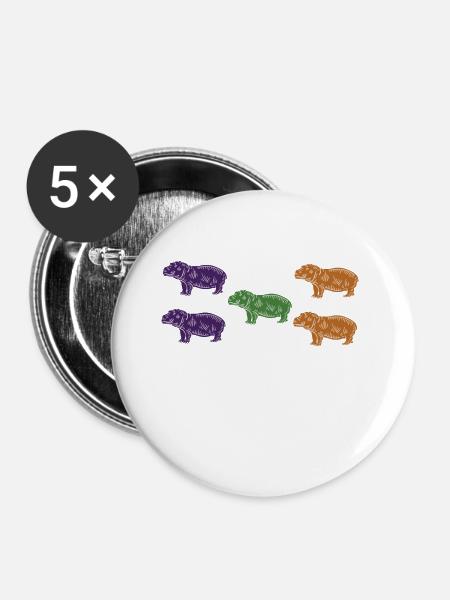Flusspferde - Buttons klein 25 mm (5er Pack) - Weiß