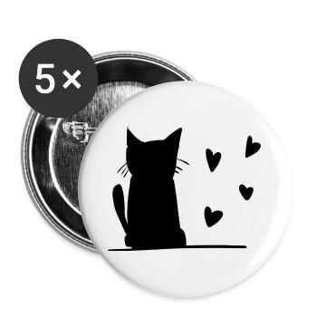 Symbole du cœur de chat - Lot de 5 petits badges (25 mm) - blanc - Devant