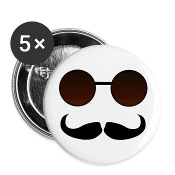 Hispter Mustache and Googles - Buttons small 1''/25 mm (5-pack) - white - Front