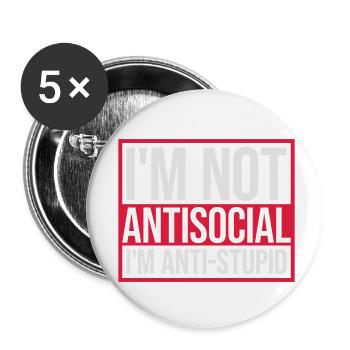 not antisocial anti stupid - Buttons small 1''/25 mm (5-pack) - white - Front