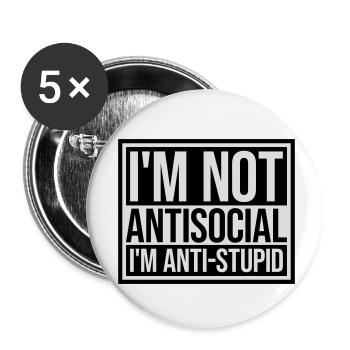 not antisocial anti stupid - Buttons small 1''/25 mm (5-pack) - white - Front