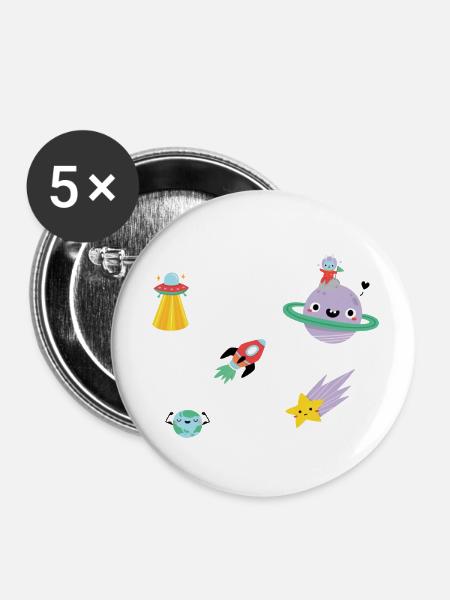 Space - Buttons klein 25 mm (5er Pack) - Weiß