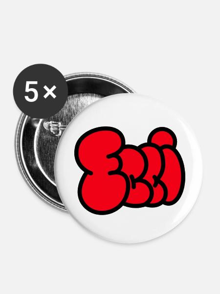 Ballonschrift ELLI rot - Buttons klein 25 mm (5er Pack) - Weiß