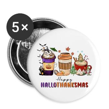 Happy Hallothanksmas - Lot de 5 petits badges (25 mm) - blanc - Devant