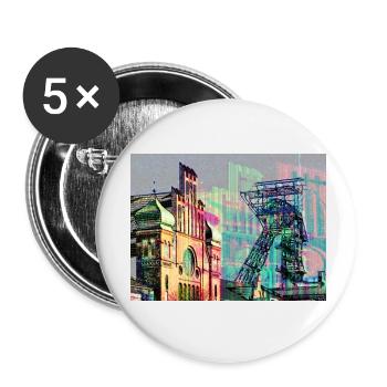 Industriekultur im Ruhrgebiet, Zeche, Bergbau - Buttons klein 25 mm (5er Pack) - Weiß - Vorne
