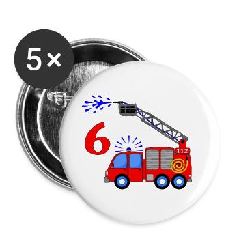 Fire engine 6 birthday children - Buttons small 1''/25 mm (5-pack) - white - Front