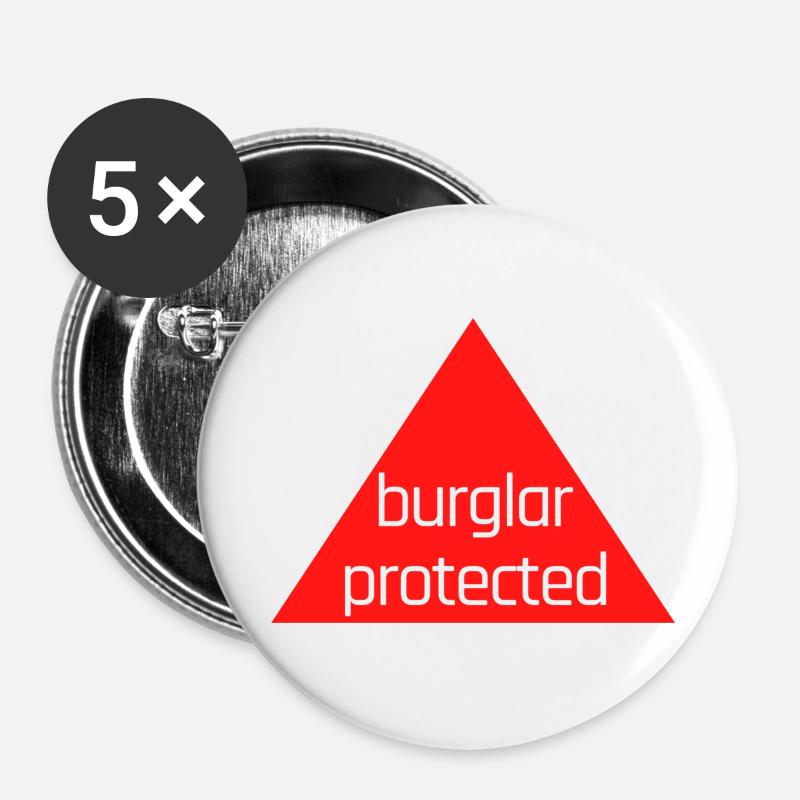 Einbruchgeschützt - Buttons klein 25 mm (5er Pack) - Weiß