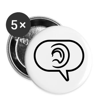 Oreille Entendre Symbole Bulle de Parole - Lot de 5 petits badges (25 mm) - blanc - Devant