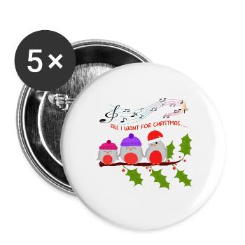 Les merles attendent Noël - Lot de 5 petits badges (25 mm) - blanc - Devant