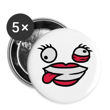 Crazy female comic face - Buttons small 1''/25 mm (5-pack) - white - Front