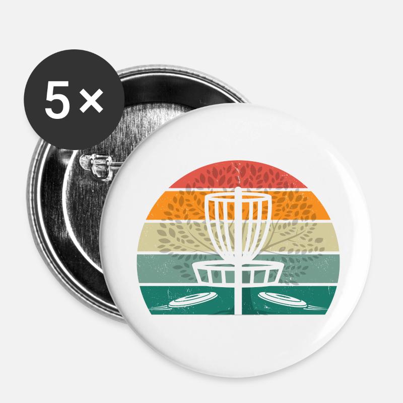 Vintage Disc Golf Sunset Retro - Buttons klein 25 mm (5er Pack) - Weiß