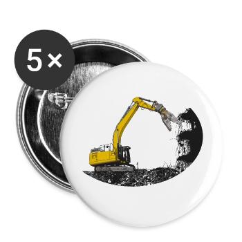 Abreißbagger mit Schrottschere - Buttons klein 25 mm (5er Pack) - Weiß - Vorne