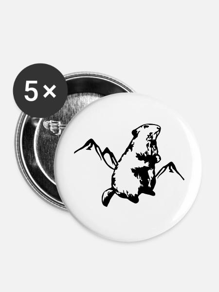 Murmeltier mit Bergen - Buttons klein 25 mm (5er Pack) - Weiß