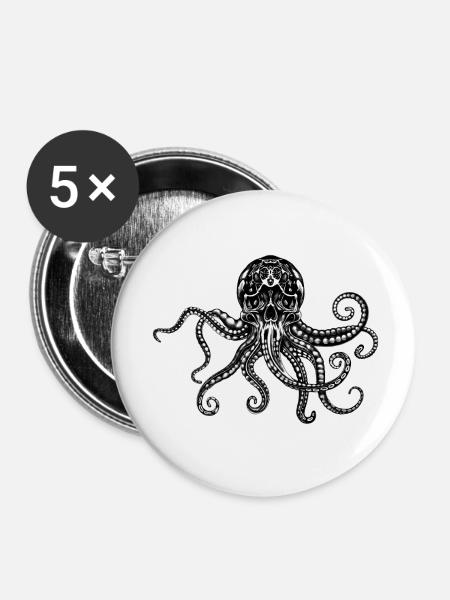 Schrecken der Tiefe - Buttons klein 25 mm (5er Pack) - Weiß