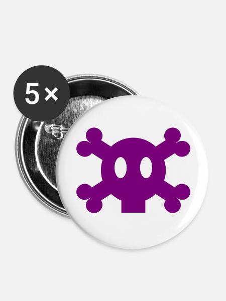 Schädel und Knochen - Buttons klein 25 mm (5er Pack) - Weiß