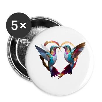Liebevolle Kolibris fliegen in Form eines Herzens - Buttons klein 25 mm (5er Pack) - Weiß - Vorne