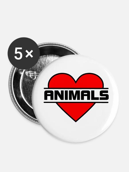 Herz Liebe TIERE - Buttons klein 25 mm (5er Pack) - Weiß