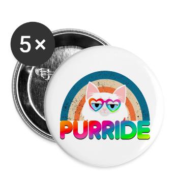 Purride Funny Cat Gay Pride Regenbogen Sonnenbrille - Buttons klein 25 mm (5er Pack) - Weiß - Vorne