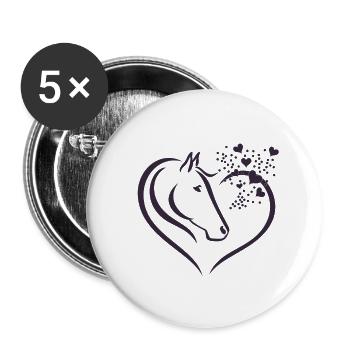 Tiermotiv Pferd Pferdeportrait Herz Geschenk - Buttons klein 25 mm (5er Pack) - Weiß - Vorne