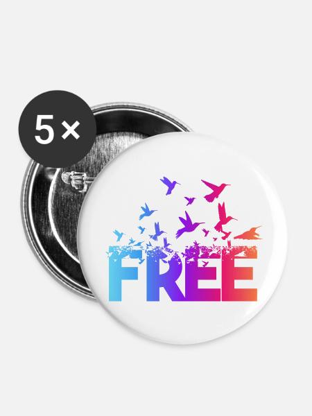 Birds Free - Buttons klein 25 mm (5er Pack) - Weiß