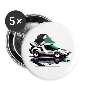 Sportwagen für Videospiel Gamer in 8 Bit Grafik - Buttons klein 25 mm (5er Pack) - Weiß - Vorne