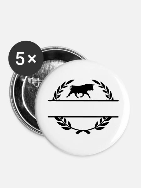 Stier im Lorbeerkranzmonogramm - Buttons klein 25 mm (5er Pack) - Weiß