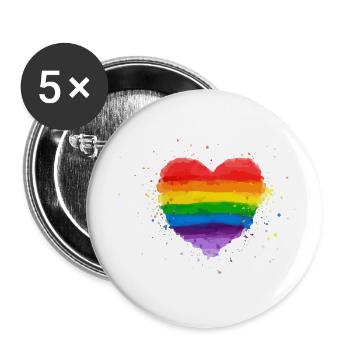 Regenbogen Herz - Buttons klein 25 mm (5er Pack) - Weiß - Vorne