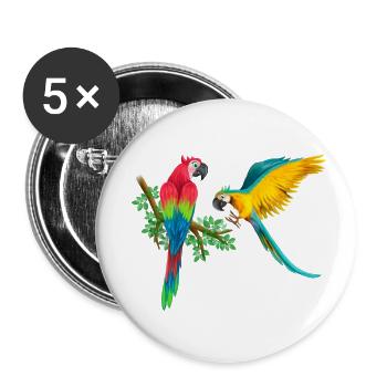 Macaw's parrot playing love and friendship on the branch - Buttons small 1''/25 mm (5-pack) - white - Front