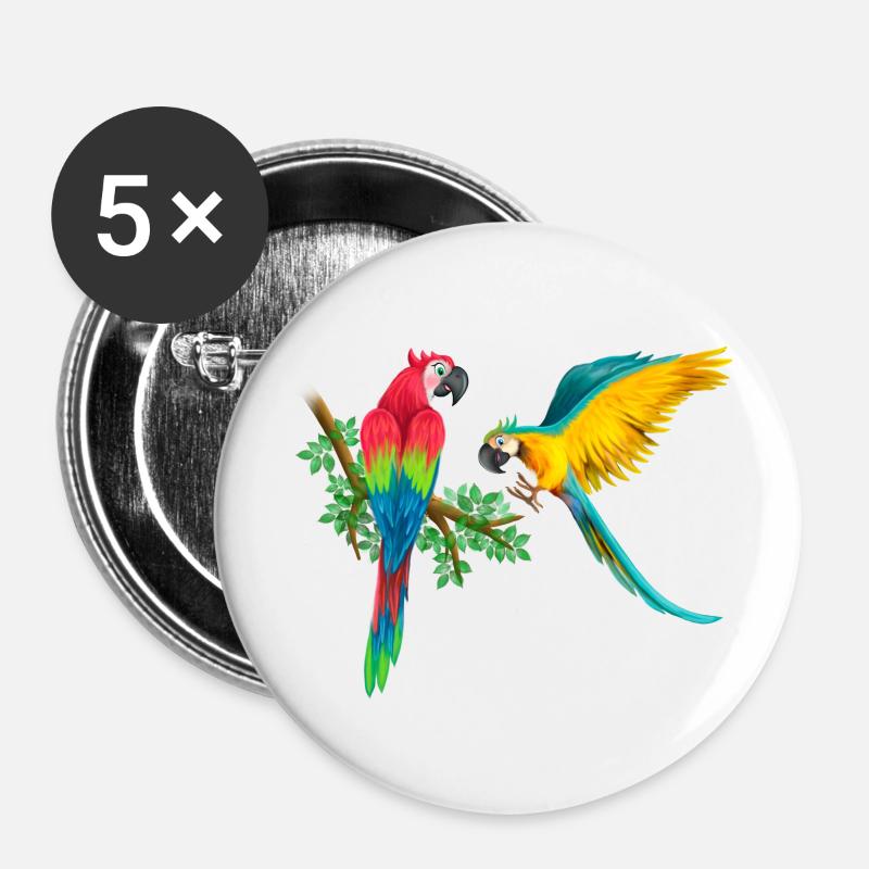 Macaw's parrot playing love and friendship on the branch - Buttons small 1''/25 mm (5-pack) - white