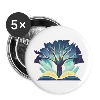 Reading Tree Book Readers Book Lovers Books - Buttons small 1''/25 mm (5-pack) - white - Front