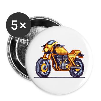 16-bit retro motorcycle in vintage pixel look - Buttons small 1''/25 mm (5-pack) - white - Front