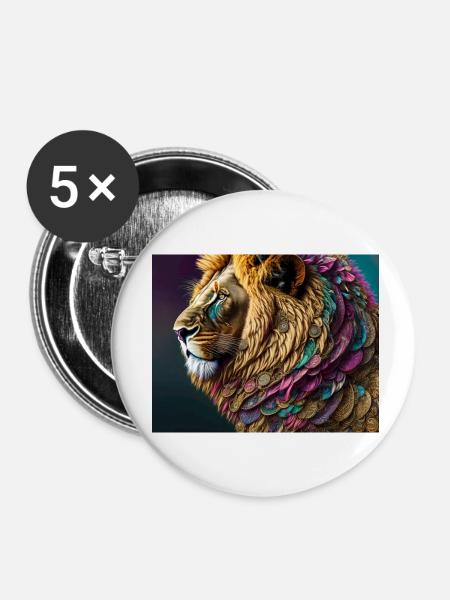 Löwe - Buttons klein 25 mm (5er Pack) - Weiß