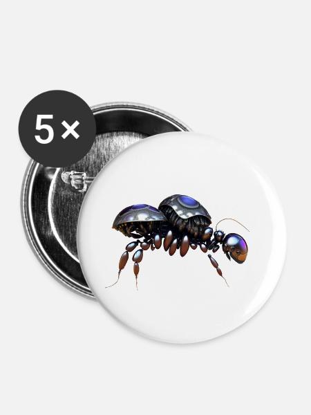 Dicker Roboter Kaefer - Buttons klein 25 mm (5er Pack) - Weiß