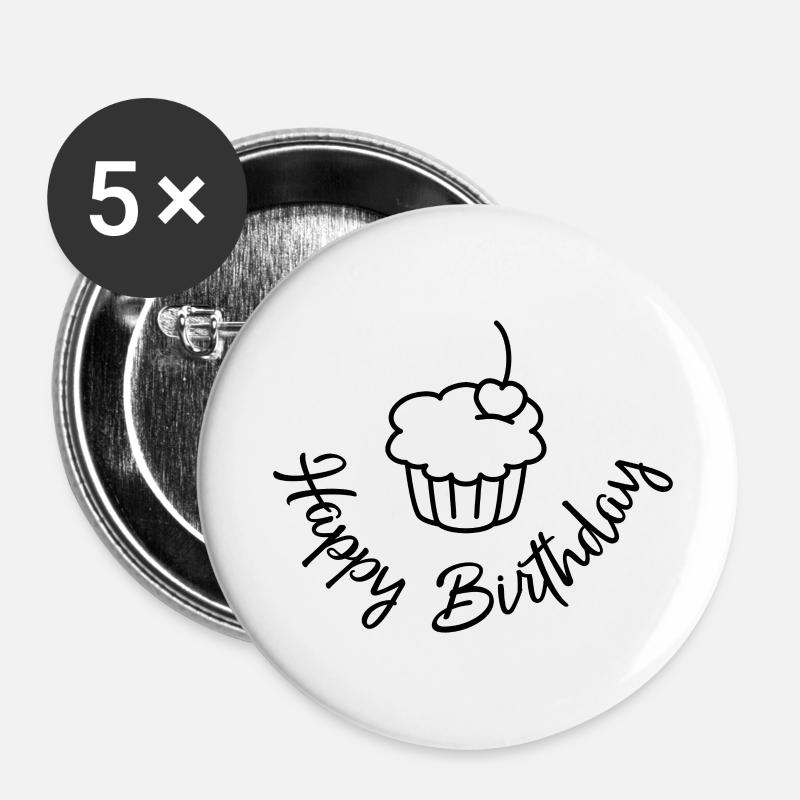 Birthday - Buttons small 1''/25 mm (5-pack) - white