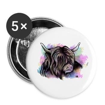 Schottischer Highlander - Buttons klein 25 mm (5er Pack) - Weiß - Vorne