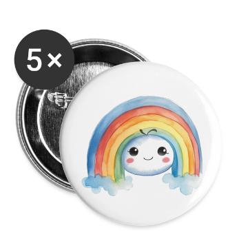 Rainbow Watercolor Drawing - Buttons small 1''/25 mm (5-pack) - white - Front