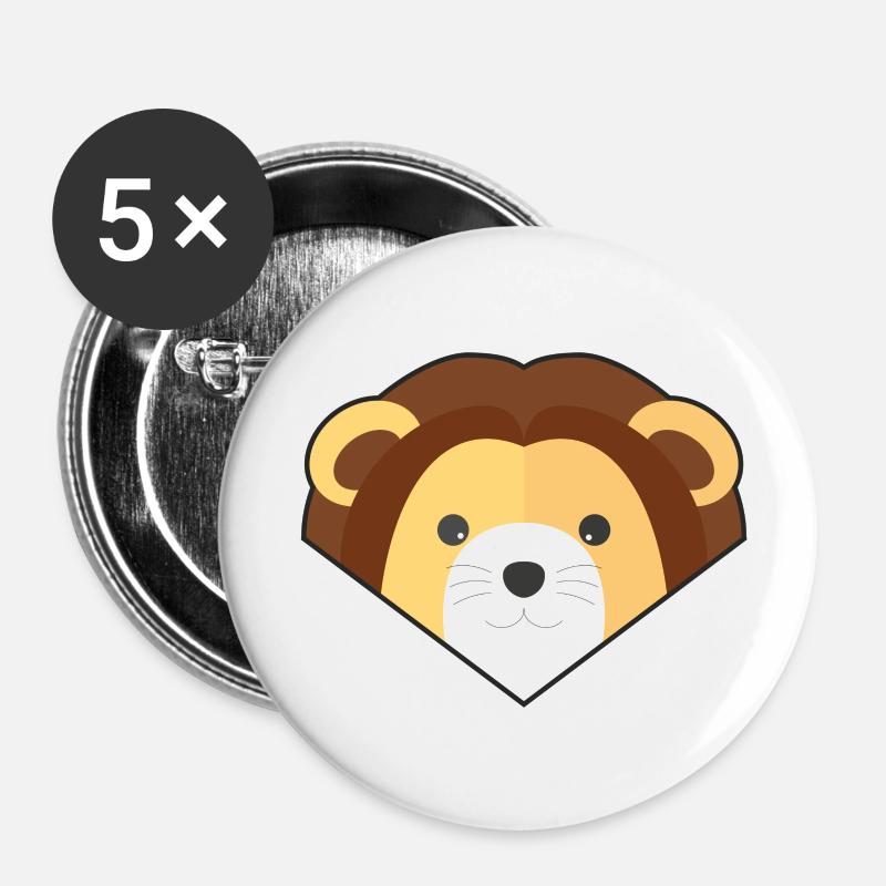 Lion simple mignon - Lot de 5 petits badges (25 mm) - blanc