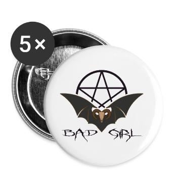 Gothic aesthetic black BAD GIRL dark wave - Buttons small 1''/25 mm (5-pack) - white - Front